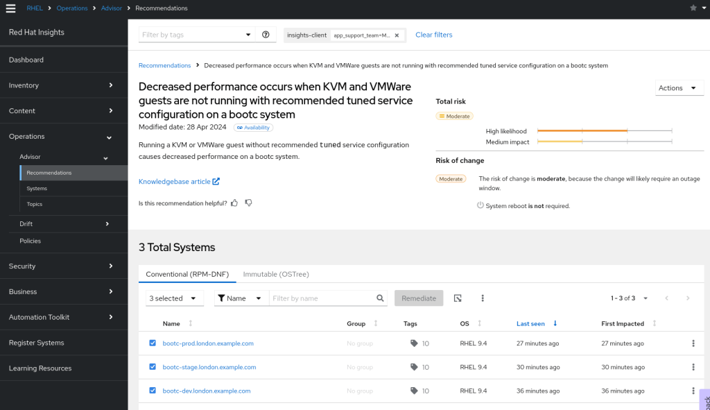 Red Hat Insights Advisor - tuned recommendation